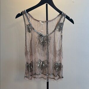 Anthropologie MAHILA Blush Pink Beaded Sheer Sleeveless Top